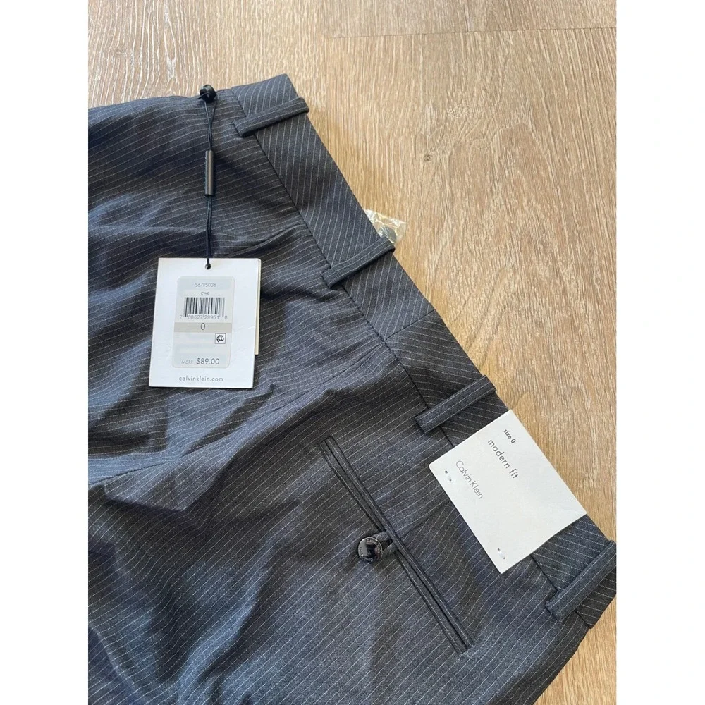 Calvin Klein Womens Pinstripe Modern Fit Wide Leg Dress Pants Grey Size 0 NWT
